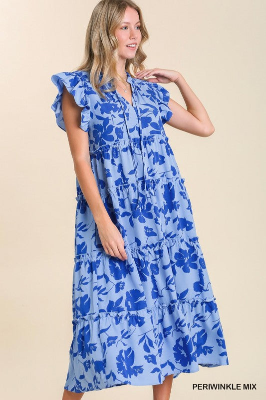 Floral Print on Print Blue Dress